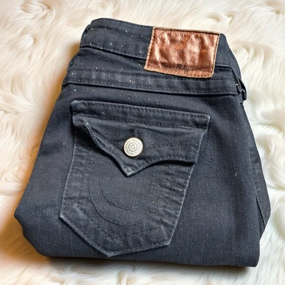 True Religion Serena Y2K Glitter Jeans Size 27 Dark Wash Skinny Made in USA - Picture 1 of 14